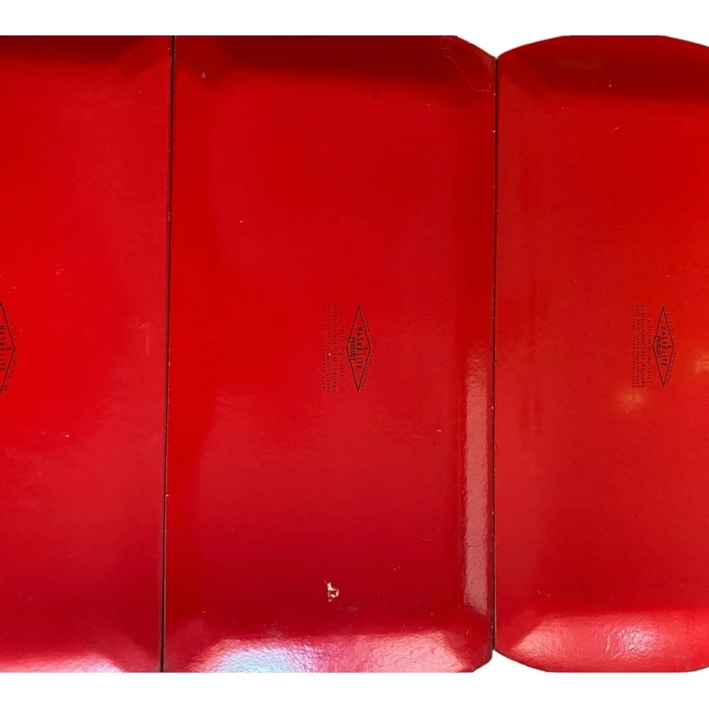 Vintage Hasko Deluxe Lap Trays Red Asian Pagoda Scene MCM Set of 4
